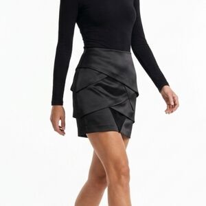 Calvin Klein Black Satin Tiered Asymmetrical Mini Skirt Womens Size Medium